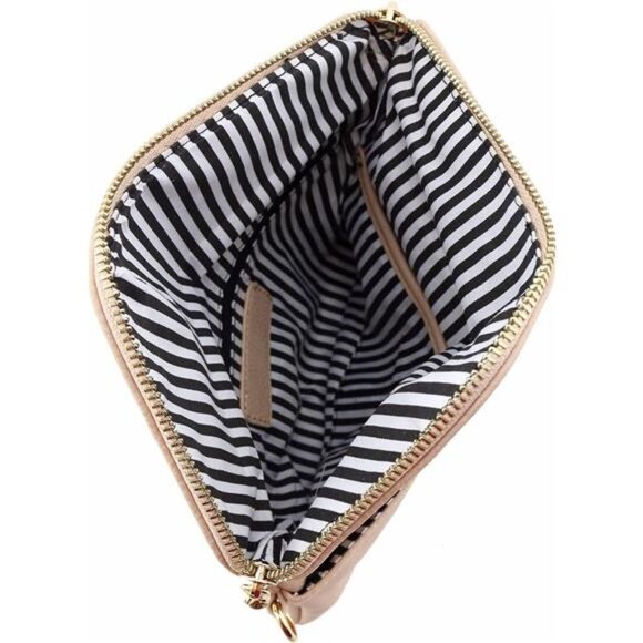 Envelope Wristlet Clutch Crossbody Bag with Chain Strap (Nude) One Size - Picture 6 of 8